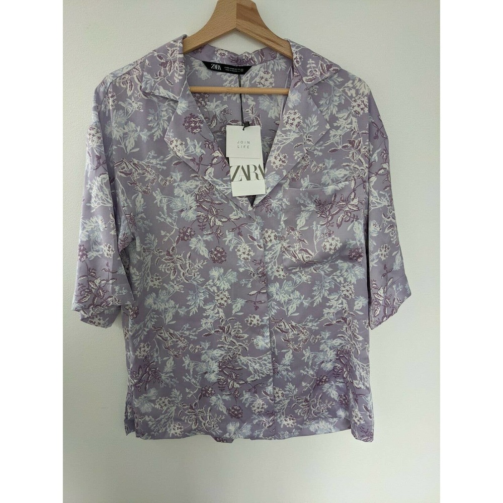 ZARA PASTEL MAUVE SHIRT BLOUSE SHORT SLEEVE xs